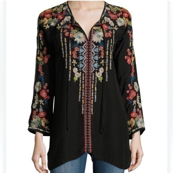 JOHNNY WAS Emily embroidered tunic top, black w/ colorful embroidery size medium - Picture 2 of 7